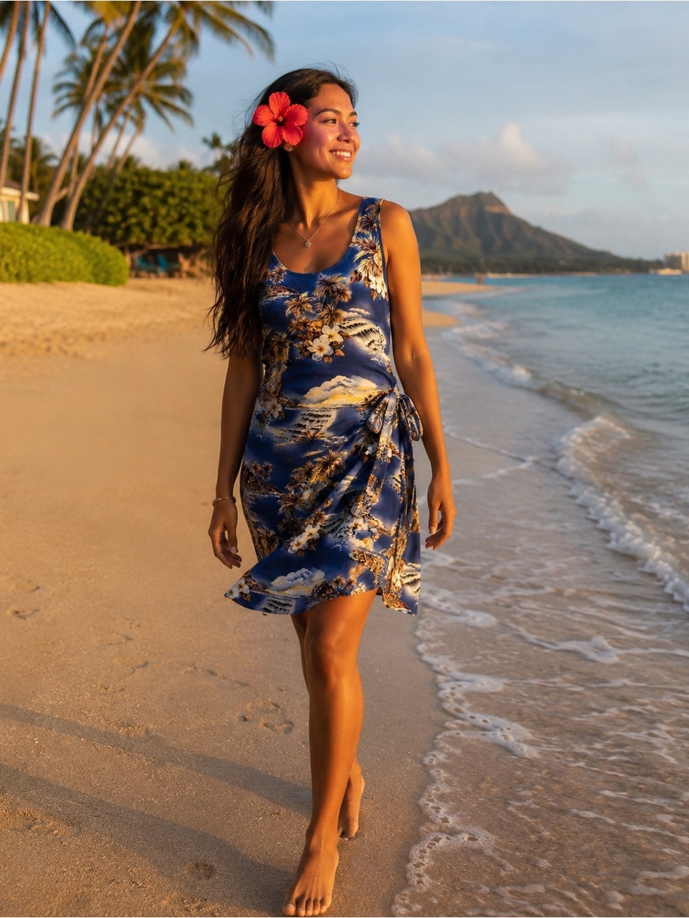 Hilo Hattie Royal Blue Tropical Side-Tie Mini Dress